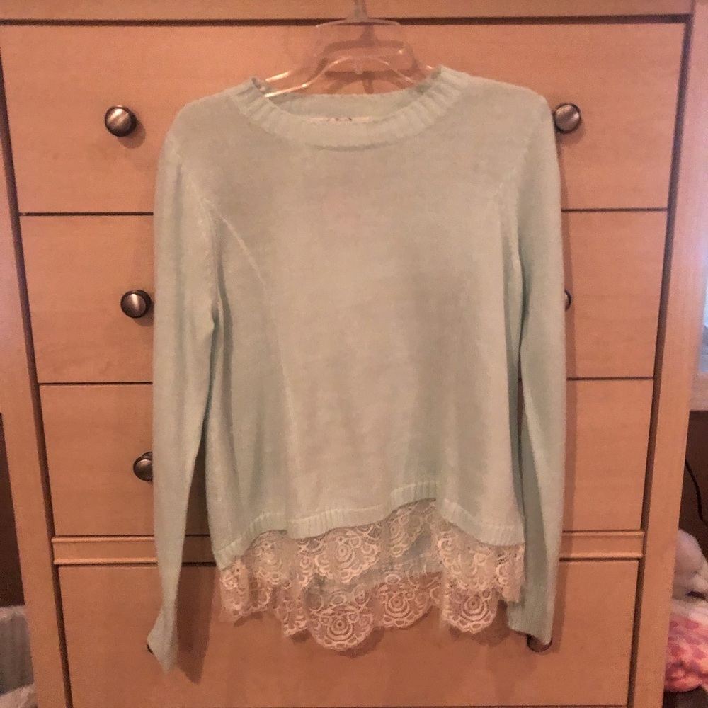 Teal Sweater With Lace on Bottom